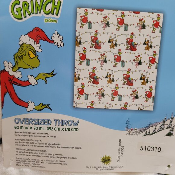 Dr. Seuss The Grinch Oversized Throw Blanket 60" X 70" Christmas Lights Holiday - Picture 6 of 11